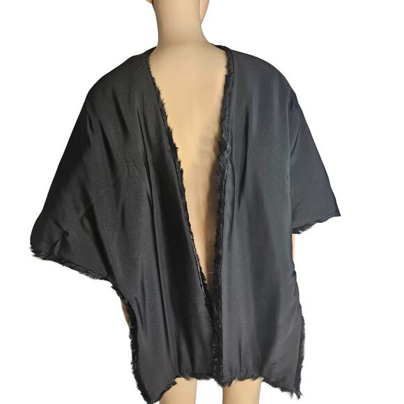 1950s Genuine Black Rabbit Fur Leibb Bros Stole Shawl Vintage Cape Size Large - Picture 6 of 7